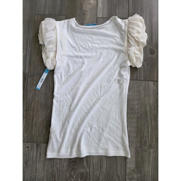 Nwt Alice&Oliva Cream Cotton Blend  Top W/ Puff/ Ruffled Silk Short Sleeves Sz S - Picture 6 of 7